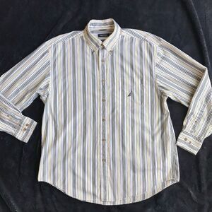 Nautica Preppy Button Down Long Sleeve‎ Shirt 80's Two Ply Cotton Stripes Large